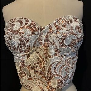 Elegant White and Gold Sequin Bustier Top NWT Designer 12